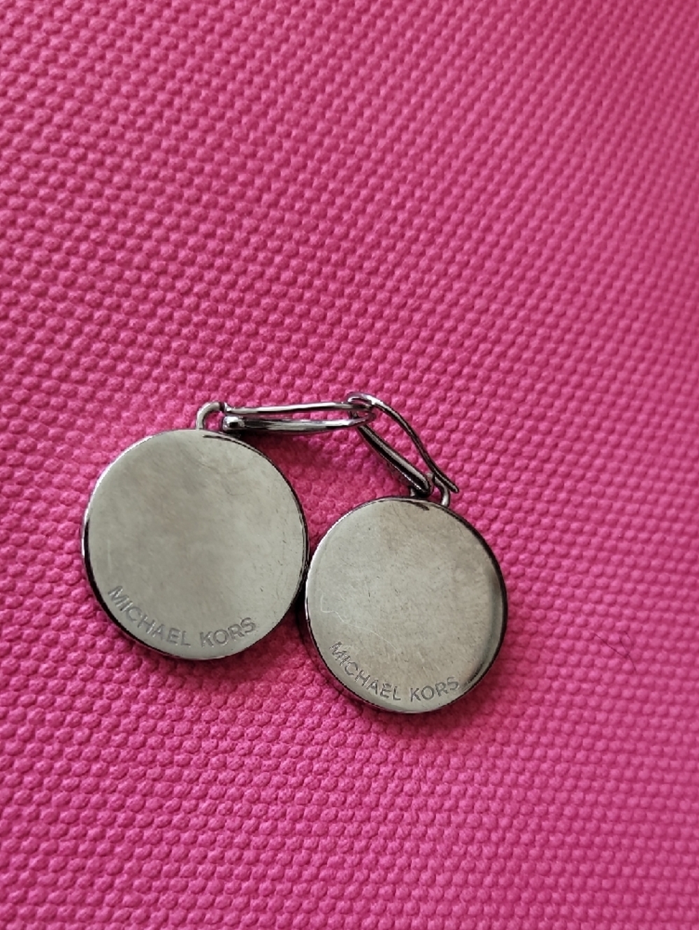 Michael Kors Silver-Tone Crystal Rim Mother-of-Pearl Logo Drop Earrings - Picture 6 of 9